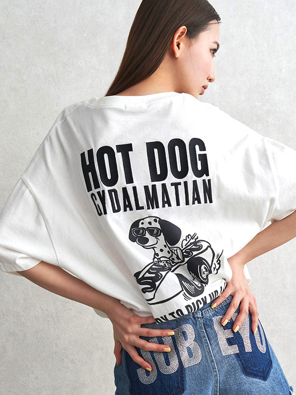 GYDA,ジェイダ,Tシャツ,レディ―ス,半袖,綿,100%,ゆったり,大きいサイズ,キャラクター,HOT,DOG,GYDALMATIAN,BIG,072522704801
