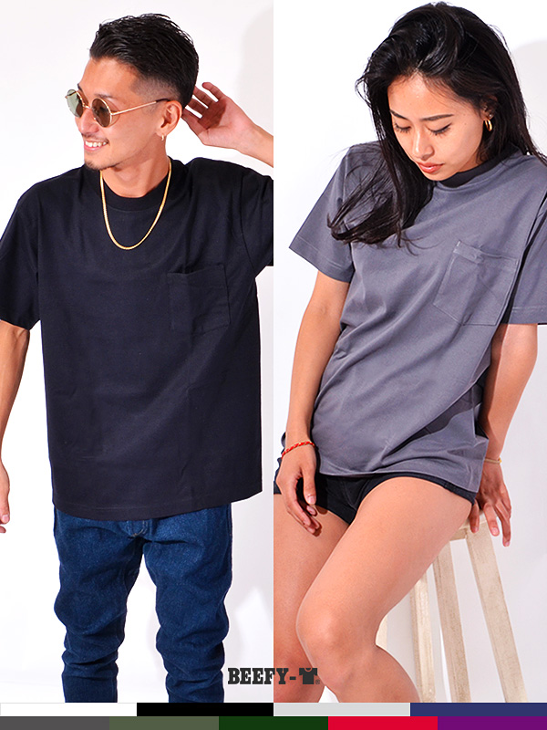 Hanes,BEEFY,ヘインズ,ビーフィー,Tシャツ,メンズ,レディース,半袖,黒,白,ユニセックス,大きいサイズ,綿100%,無地,ポケット,ポケT,H5190