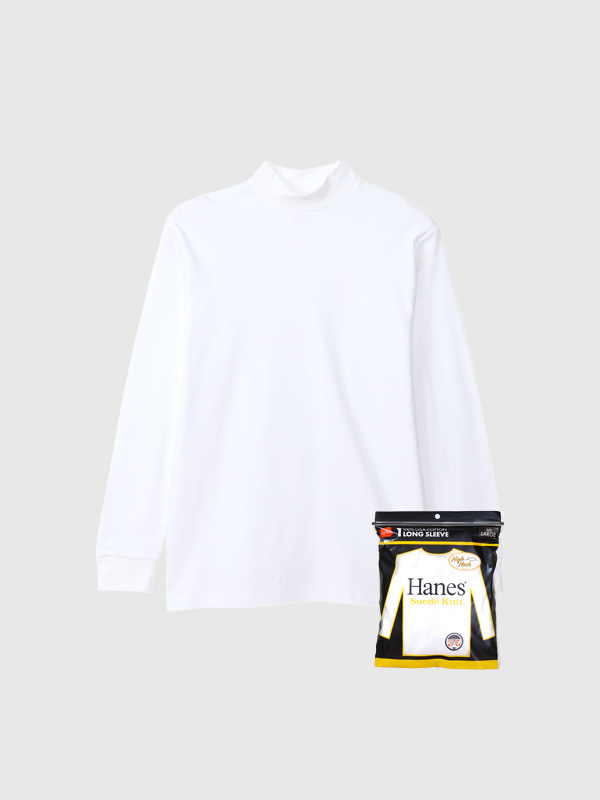 Hanes,ヘインズ,Tシャツ,ハイネック,長袖,綿,無地,パックT,インナー,裏起毛加工,ロンT,スエード,ニット,ハイネック,HM4-A205