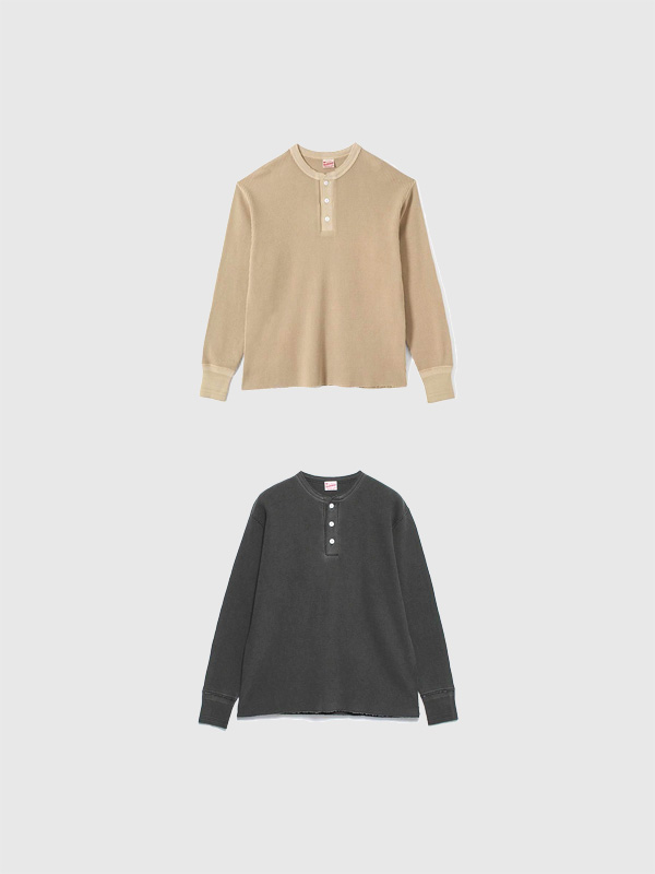 Healthknit,ヘルスニット,サーマル,キング,長袖,無地,ピグメント,ヘンリーネック,52020,Thermal,King,Waffle