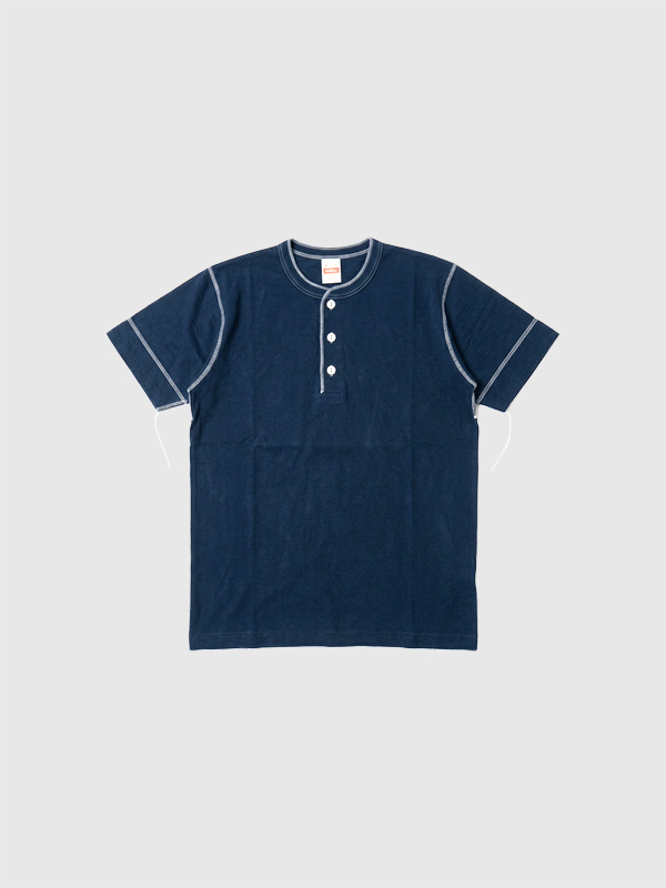 Healthknit ヘルスニット ヘンリーネック Tシャツ 半袖 インディゴ染め