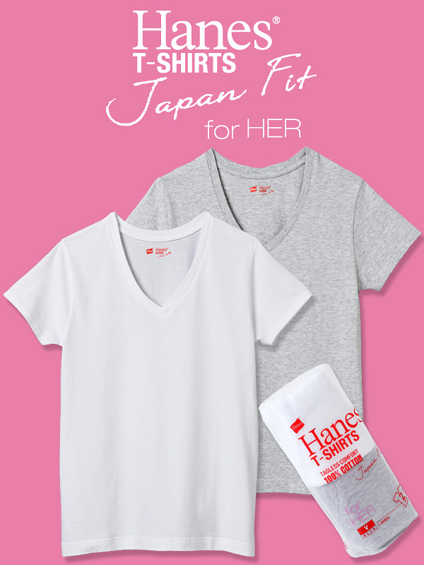 Hanes,ヘインズ,Tシャツ,ジャパンフィット,Vネック,レディース,半袖,無地,白,ホワイト,綿100%,2枚組,HW5125-997