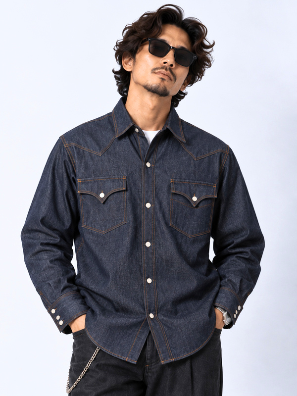 JELADO,ジェラード,デニム,シャツ,Vaquero,Shirt,ショートホーン,リベット型,スナップ,ボタン,ウエスタン,レインボー,ステッチ,JP11115