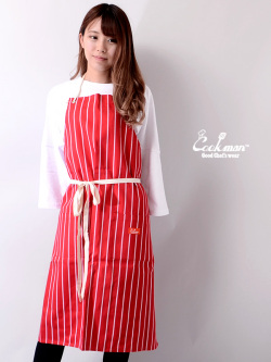 COOKMAN,クックマン,エプロン,おしゃれ,かわいい,ブランド,ロング,男女兼用,Long,Apron,Stripe,ストライプ,レッド,233-91907