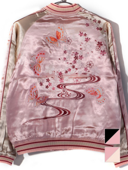 極上 蝶 桜 刺繍 スカジャン 薄手 バタフライ 赤 L ジャパネスク スカジャン 桜 サクラ さくら 蝶々 蝶 バタフライ