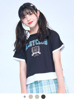 ALGY,アルジー,レイヤード風カレッジT,Tシャツ,おしゃれ,かわいい,シンプル,130,140,150,子供服,小学生,中学生,重ね着風,G207013