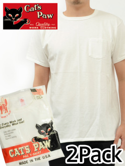 通販,CAT'S,PAW,キャッツポウ,Tシャツ,メンズ,無地,半袖,白,ホワイト,2枚セット,2枚組,パックT,ポケT,アメリカ製,CP77200
