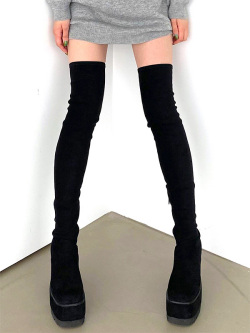 EMODA スクエアフィットロングブーツ 厚底ブーツ ニーハイブーツ 