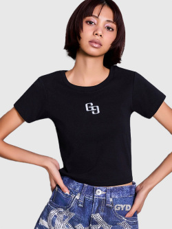 GYDA,ジェイダ,Tシャツ,半袖,GLITTER,GG,ショート,シルエット,トップス,ロゴ,ブランド,ショート丈,伸縮,072622733101