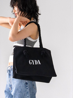 ファッション,通販,GYDA,ジェイダ,トートバッグ,キャンバス,ショッパー風,ロープハンドル,ブラック,GY-B191,CANVAS,BUNNY,ロゴ