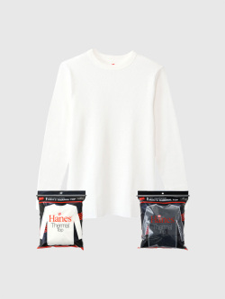Hanes,ヘインズ,Tシャツ,サーマル,長袖,綿,100%,無地,パックT,ワッフル,USAコットン,米綿,バインダーネック,HM4-Y203