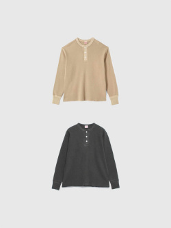 Healthknit,ヘルスニット,サーマル,キング,長袖,無地,ピグメント,ヘンリーネック,52020,Thermal,King,Waffle