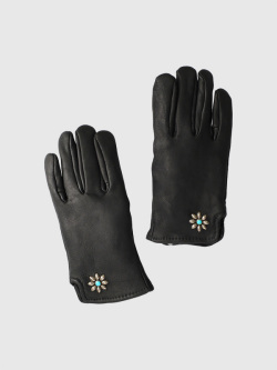 HTC,手袋,グローブ,ディアスキン,裏ボア,鹿革,スタッズ,ターコイズ,フラワー,エイチティーシー,防寒,ブラック,黒,ワンポイント