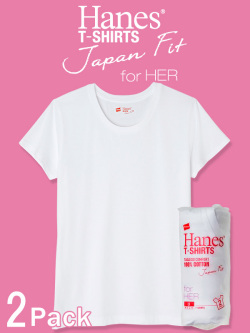 ヘインズ,Hanes,Tシャツ,ジャパンフィット,レディース,半袖,無地,白,ホワイト,Japan,Fit,クルーネック,綿100%,2枚セット,HW5110