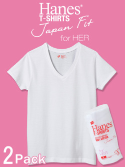 ヘインズ,Hanes,Tシャツ,ジャパンフィット,レディース,半袖,無地,白,ホワイト,Japan,Fit,Vネック,綿100%,2枚セット,パックT,HW5115