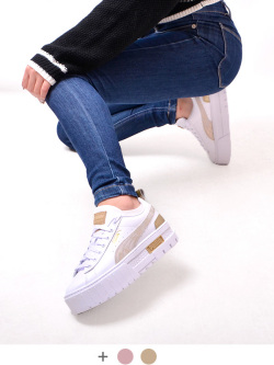 PUMA プーマ ウィメンズ メイズ グラム スニーカー レディース 白 厚底 おしゃれ かわいい シンプル ウィメンズ メイズ 白 メタリック加工 スウェード 393068 PUMA プーマ ウィメンズ メイズ グラム スニーカー レディース 白 厚底