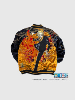 絡繰魂,×,ONE,PIECE,ワンピース,スカジャン,アニメ,グッズ,サンジ,黒足のサンジ,リバ－シブル,悪魔風脚,タバコ,Black,Leg,コック,242006