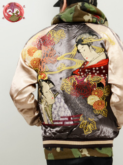通販,花旅楽団,和柄,スカジャン,芸者,着物,舞妓,浮世絵,菊,ジャケット,アウター,スーベニアジャケット,SCRIPT,スクリプト,SSJ-516