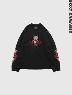 MASTERMIND,WORLD,×,BETTY,BOOP,マスターマインド,ワールド,Tシャツ,長袖,ダメージ加工,ベティちゃん,コラボ,スカル,MW25C15-TS208
