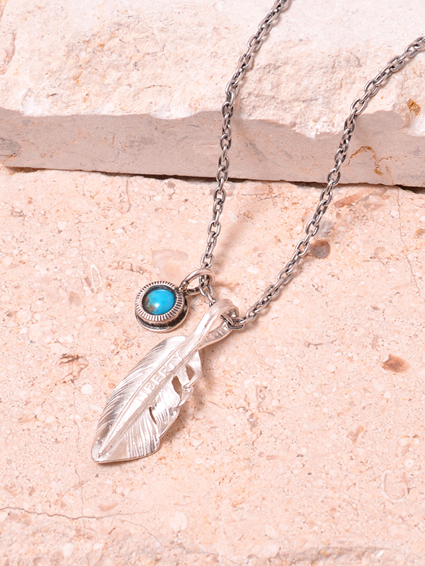 Navajo ズニ族 B.R作 ターコイズフェザーネックレス