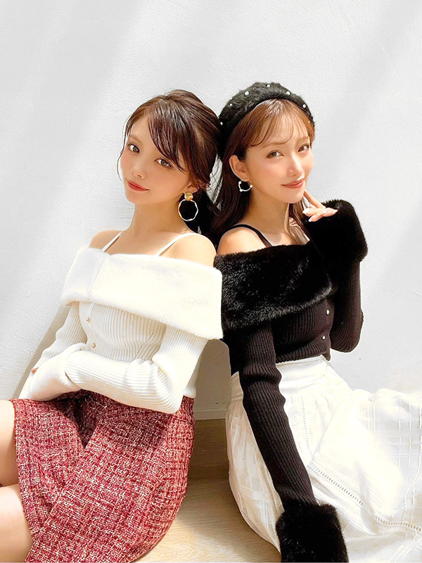 RESEXXY,リゼクシー,ポイント,ファー,オフショル,ニット,トップス,長袖,オフショルダー,きれいめ,おしゃれ,かわいい,152452664701