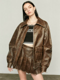 EMODA,エモダ,ヴィンテージ,ライク,オーバー,ブルゾン,フェイクレザー,ブルゾン,レディース,シンプル,おしゃれ,かわいい,042450200101