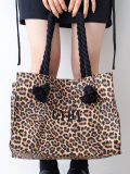 GYDA,ジェイダ,フェイク,レザー,トート,バッグ,ショッパー風,ロープハンドル,ブラック,レオパード,GY-B192,BUNNY,ロゴ,刺繍,プリント
