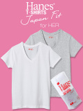 Hanes,ヘインズ,Tシャツ,ジャパンフィット,Vネック,レディース,半袖,無地,白,ホワイト,綿100%,2枚組,HW5125-997