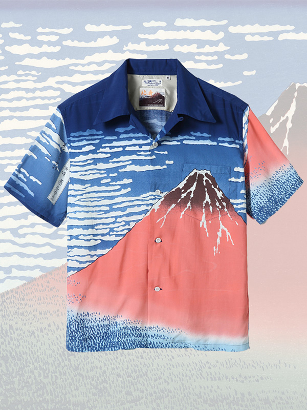 SUN,SURF,アロハ,シャツ,アロハシャツ,メンズ,レディース,ユニセックス,葛飾北斎,富嶽三十六景,凱風快晴,赤富士,和柄,半袖,SS37917