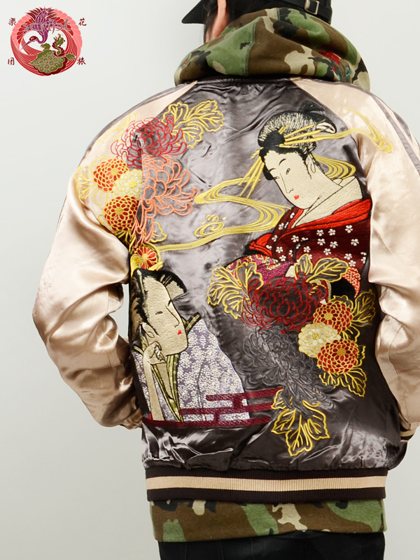 通販,花旅楽団,和柄,スカジャン,芸者,着物,舞妓,浮世絵,菊,ジャケット,アウター,スーベニアジャケット,SCRIPT,スクリプト,SSJ-516