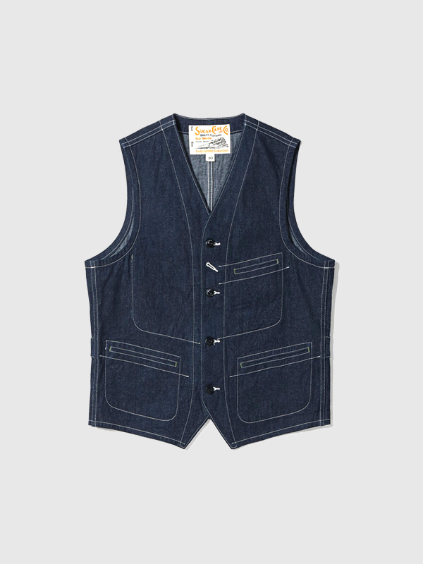 SUGAR,CANE,シュガーケーン,ベスト,メンズ,ワークベスト,デニムベスト,11oz.,BLUE,DENIM,WORK,VEST,インディゴ,SC15702