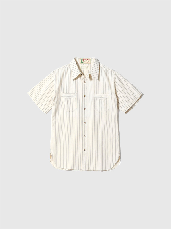 SUGAR,CANE,シュガーケーン,シャツ,半袖,メンズ,レディース,FICTION,ROMANCE,WHITE,WABASH,STRIPE,WORK,SHIRT,SHORT,SLEEVE,SC37275