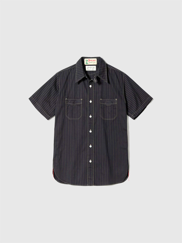 SUGAR,CANE,シュガーケーン,シャツ,半袖,FICTION,ROMANCE,BLACK,WABASH,STRIPE,WORK,SHIRT,ブラック,ウォバッシュ,日本製,東洋,SC36267
