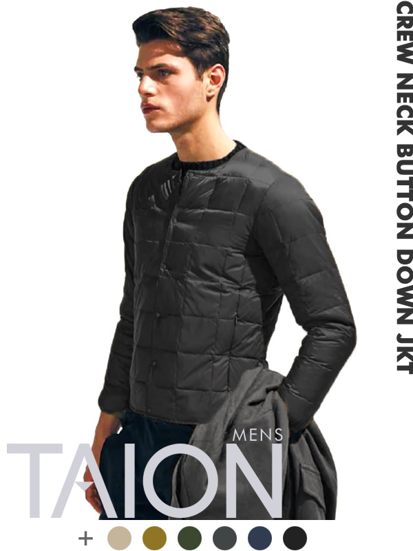 TAION,タイオン,インナーダウン,クルーネックボタン,インナーダウンジャケット,INNER,DOWN,軽量,ホワイトダック,TAION-104