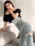 リゼクシー,デニム,パンツ,カット,アウト,リボン,デニム,パンツ,フレアパンツ,ブーツカット,ストレッチ,アイスブルー,152542419101