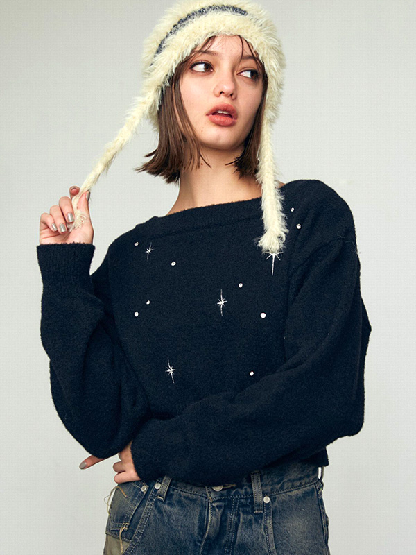 EMODA,エモダ,スパーク,ビジュー,ニット,レディース,おしゃれ,かわいい,シンプル,スパークデザイン,メタリック刺繍,042462631501