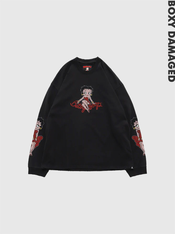 MASTERMIND,WORLD,×,BETTY,BOOP,マスターマインド,ワールド,Tシャツ,長袖,ダメージ加工,ベティちゃん,コラボ,スカル,MW25C15-TS208