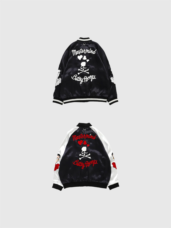 MASTERMIND,WORLD,×,BETTY,BOOP,マスターマインド,ワールド,スカジャン,ベティちゃん,コラボ,スカル,スーベニア,BOXY,FIT,MW25C15-BL100