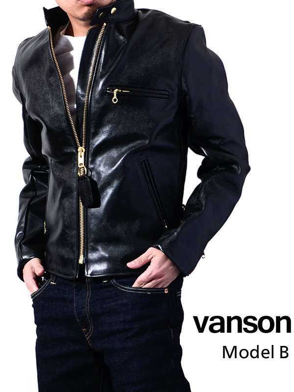 VANSON MODEL B レザーライダースジャケット サイズ40 VANSON バンソン MODEL B シングル ライダース ブラック