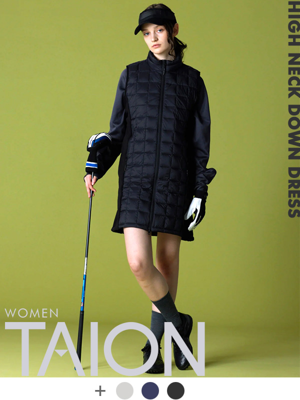 TAION,タイオン,ダウンベスト,ワンピース,レディース,シンプル,おしゃれ,かわいい,動きやすい,スポーツ,アクティブ,TAION-W002WZGST-LONG
