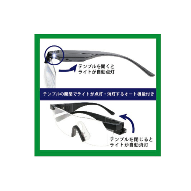 拡大鏡 ルーペ 老眼鏡 SMARTEYE LIGHT メガネ型ルーペ 1.6倍 led