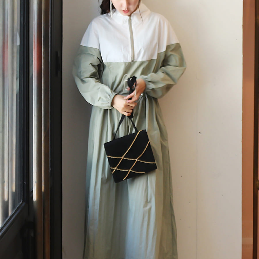 バイカラー・ウエストドローワンピース 