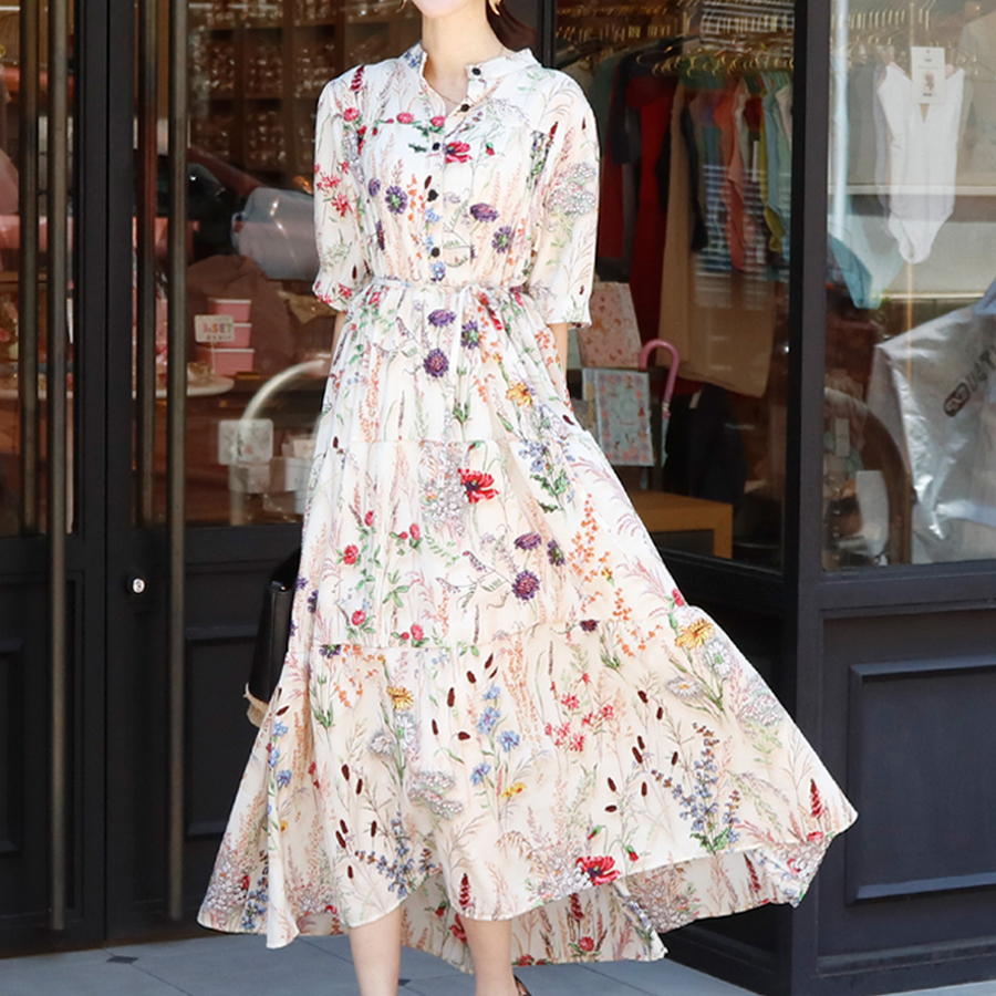 半袖アレクシア・ティアードロングリボンワンピース