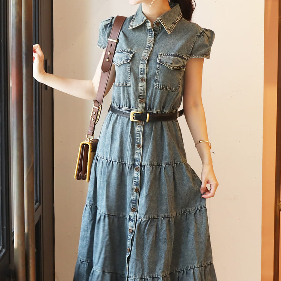 デニムティアードワンピ・ベルト付き