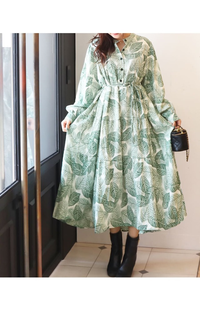 【HOBBS】夏のリゾートに♪グリーンティアードワンピース コウベレタス KOBE LETTUCE 裾ティアードリゾートワンピース