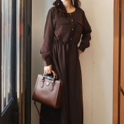 グローリー・ノーカラー胸ポケットロングワンピース