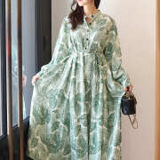 グリーンリーフ・ウエストリボン＆ティアードワンピース