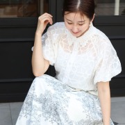 フラワー透かしレース＆チュールシャツセット