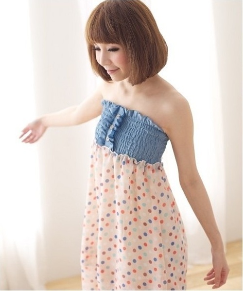 甘ワンピ◎ドット×ダンガリーワンピ