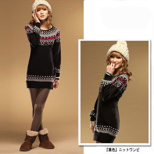 プチ柄かわいいノルディック風♪ニットワンピ（４色展開）